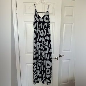 Loft Navy & White Geometric Pattern Maxi Dress